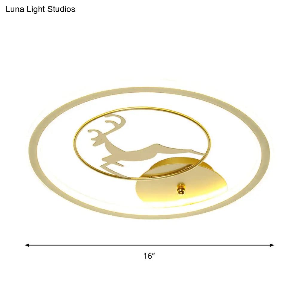 Contemporary Led Gold Deer Flush Ceiling Light - Stylish Acrylic Lamp For Bedroom