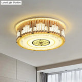 Contemporary Led Gold Flush Mount Drum Bedchamber Light Fixture With Clear Crystal Stripes