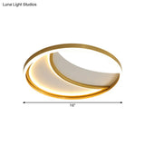 Contemporary Led Gold Flush Mount Moon Metallic Light - White/3 Color