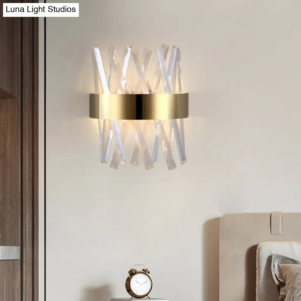Contemporary Led Gold Sconce Light With Clear Crystal Prism For Bedroom