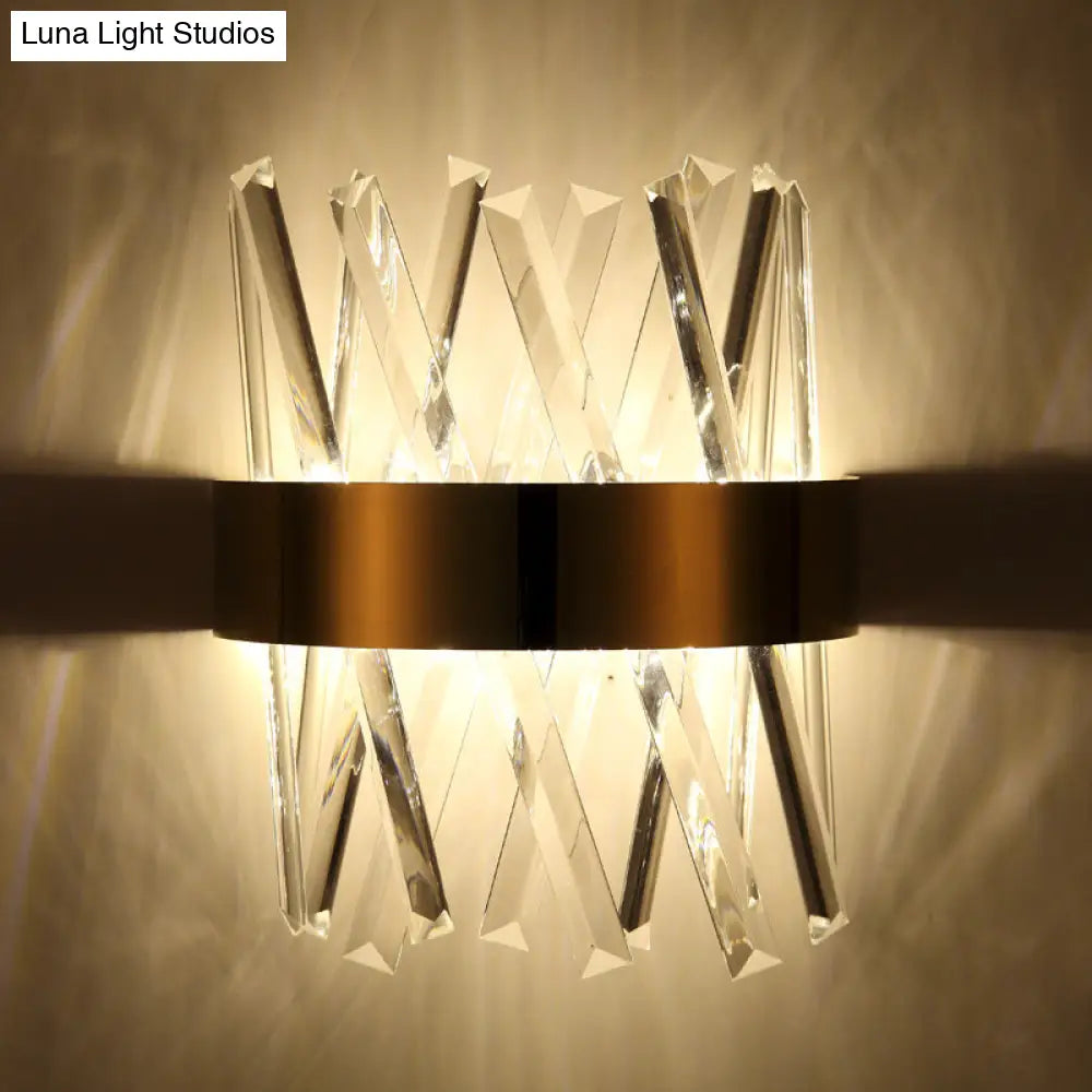 Contemporary Led Gold Sconce Light With Clear Crystal Prism For Bedroom