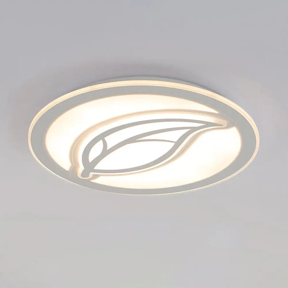 Contemporary Led Hallway Flush Mount Ceiling Light In White With Leaf Pattern - Available 3 Sizes