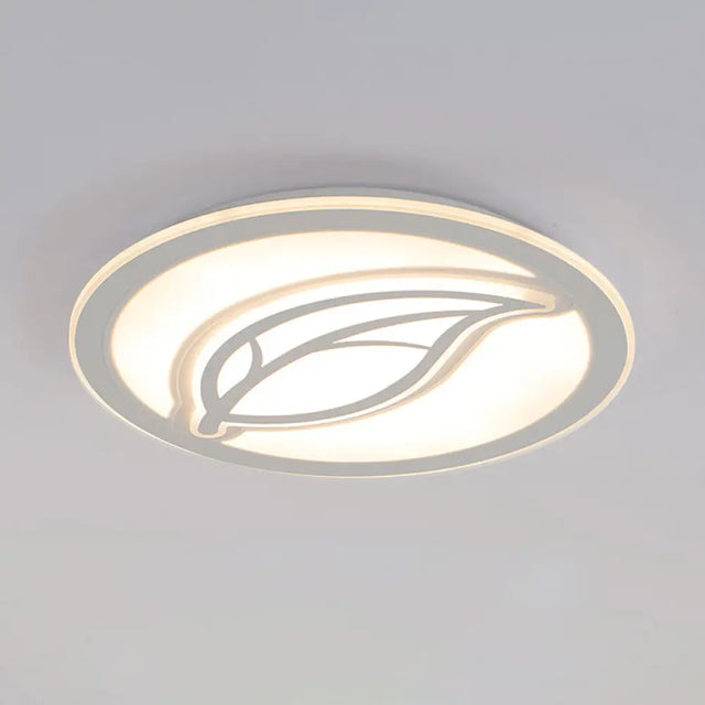 Contemporary Led Hallway Flush Mount Ceiling Light In White With Leaf Pattern - Available 3 Sizes