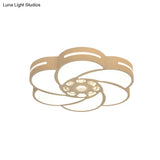 Contemporary Led Iron Flush Mount Ceiling Lamp With Spiral Flower Design - White