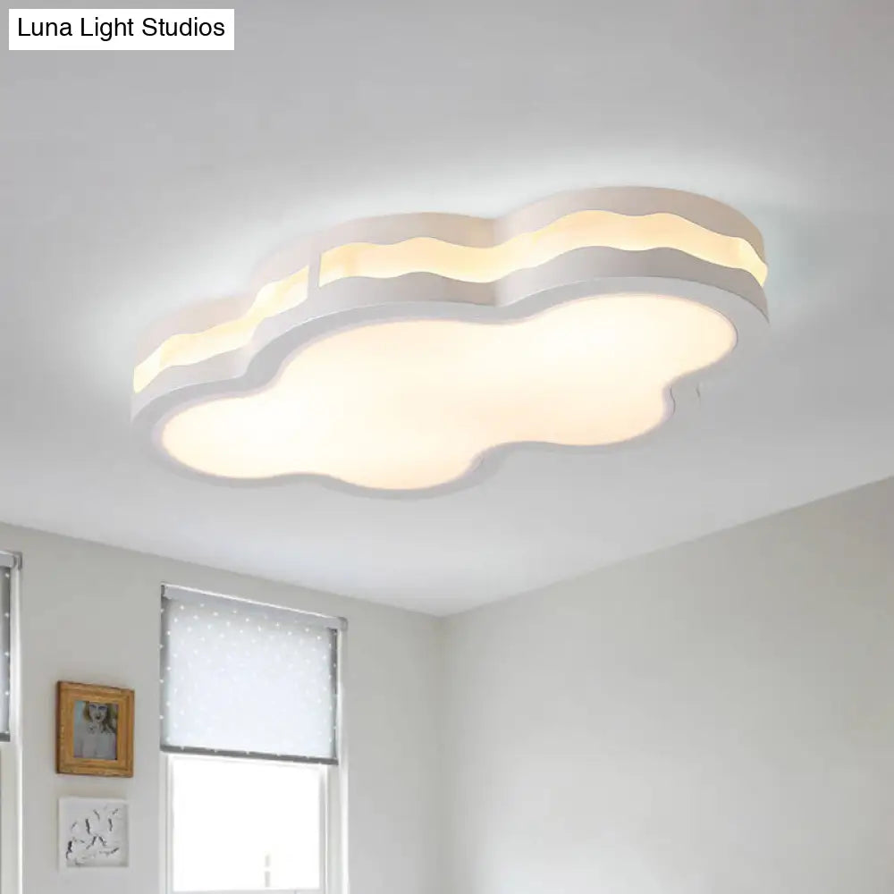 Contemporary Led Iron Flush Mount Light For Children’s Bedroom - White Cloud Design Warm/White