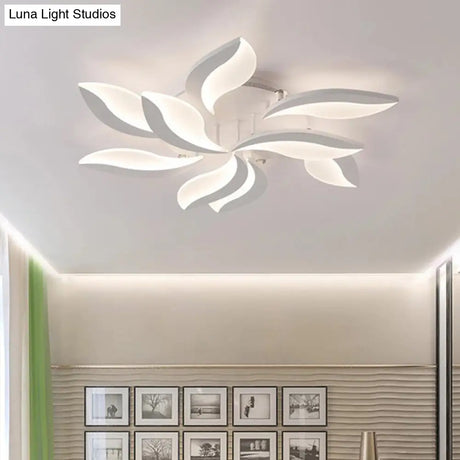 Contemporary Led Leaf Shaped Flushmount Lighting With Acrylic Diffuser - 3/12/15 Lights White