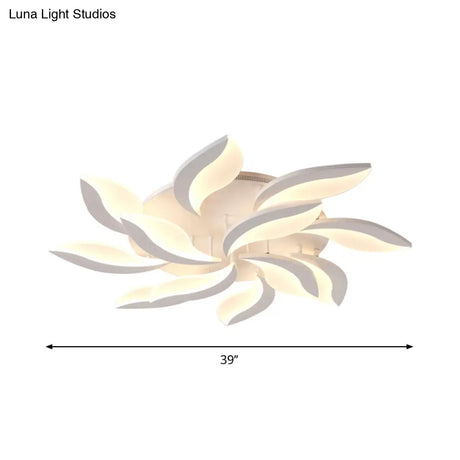 Contemporary Led Leaf Shaped Flushmount Lighting With Acrylic Diffuser - 3/12/15 Lights White