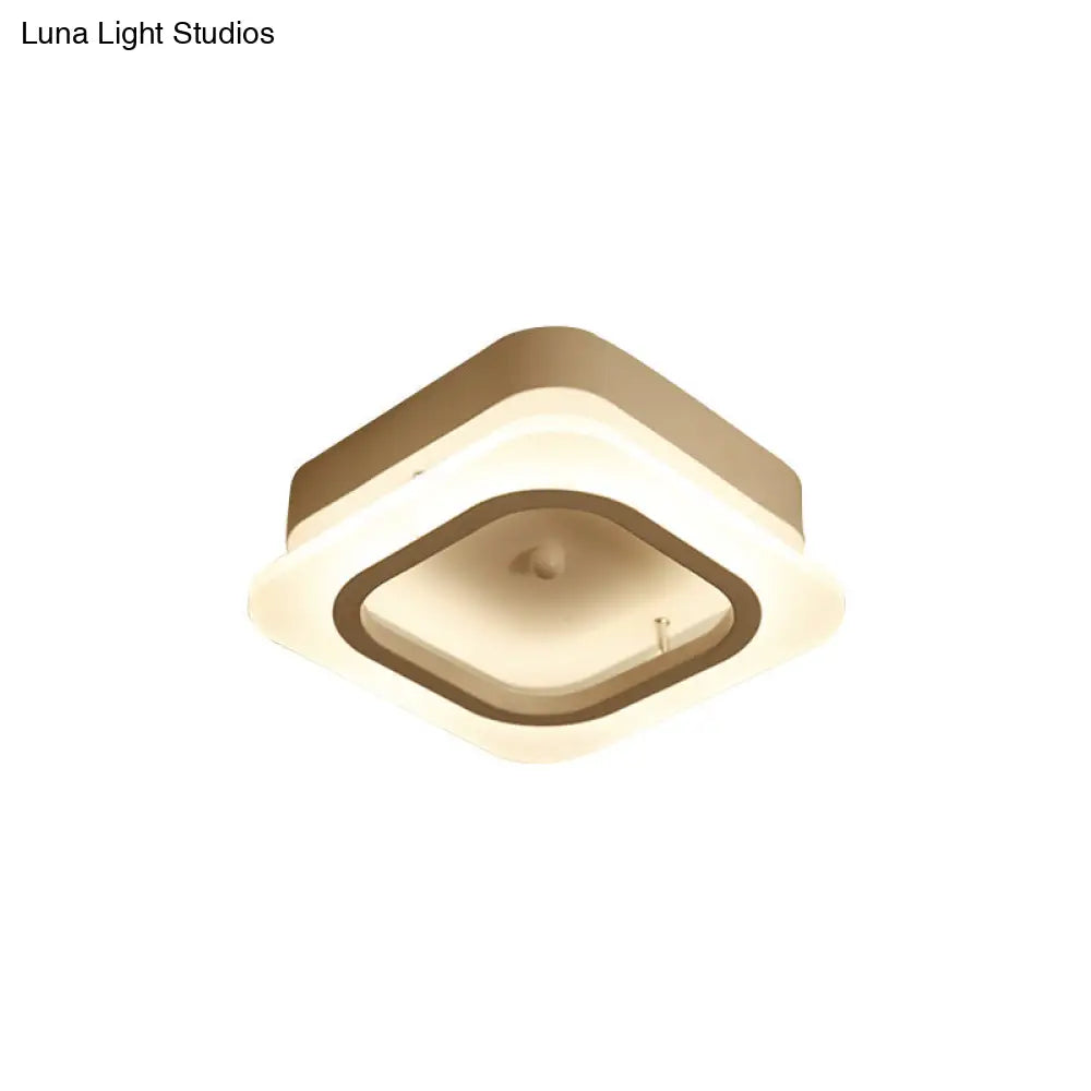 Contemporary Led Metal Ceiling Mount Light - White Square Flush Fixture Warm Illumination