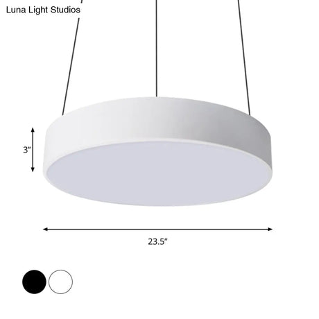Contemporary Led Metal Drum Pendant Lighting: 12’/18’/23.5’ Wide White/Black Ceiling Lamp