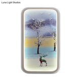Contemporary Led Metal Wall Lamp: Yellow & Blue Rectangle With Elk Tree Pattern