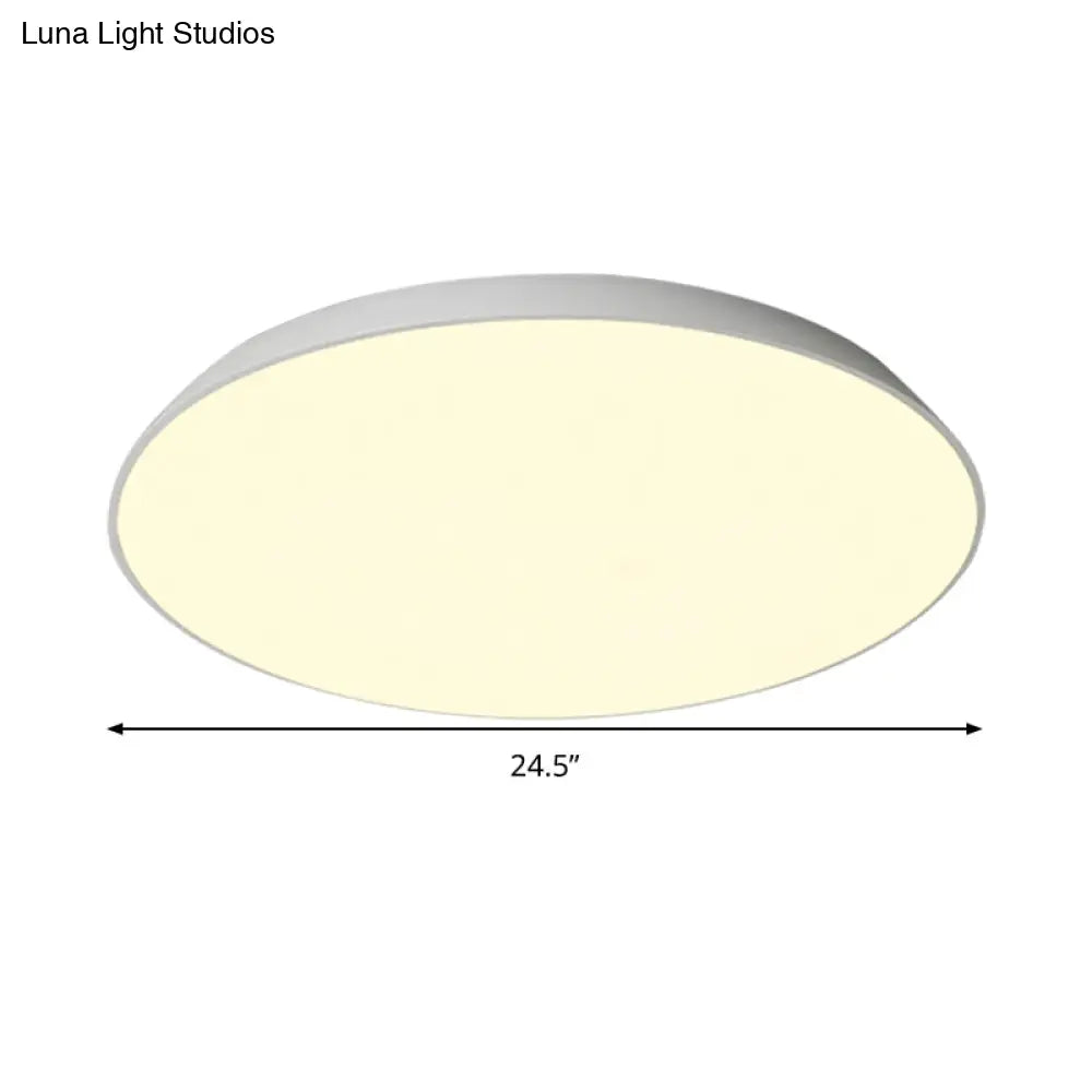 Contemporary Led Metallic Flush Mount Light - White Tray Ceiling Lamp For Bedroom