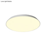 Contemporary Led Metallic Flush Mount Light - White Tray Ceiling Lamp For Bedroom