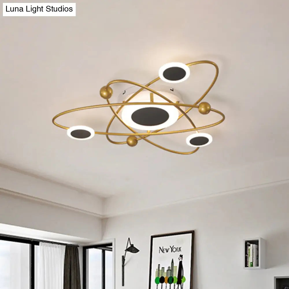 Contemporary Led Metallic Gold Flush Mount Ceiling Light With Warm/White Lighting For Living Room