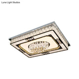 Contemporary Led Nickel Flush Ceiling Mount With Clear Crystal Blocks - Ideal For Great Rooms