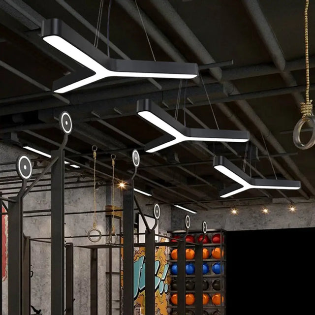 Contemporary Led Pendant Lamp For Gymnasium - Metal Y-Shaped Ceiling Light