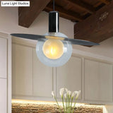 Contemporary Led Pendant Lamp: Globe Clear Glass Black Hanging Light Fixture With Ring Disk