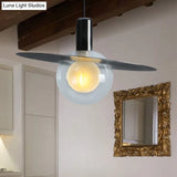 Contemporary Led Pendant Lamp: Globe Clear Glass Black Hanging Light Fixture With Ring Disk