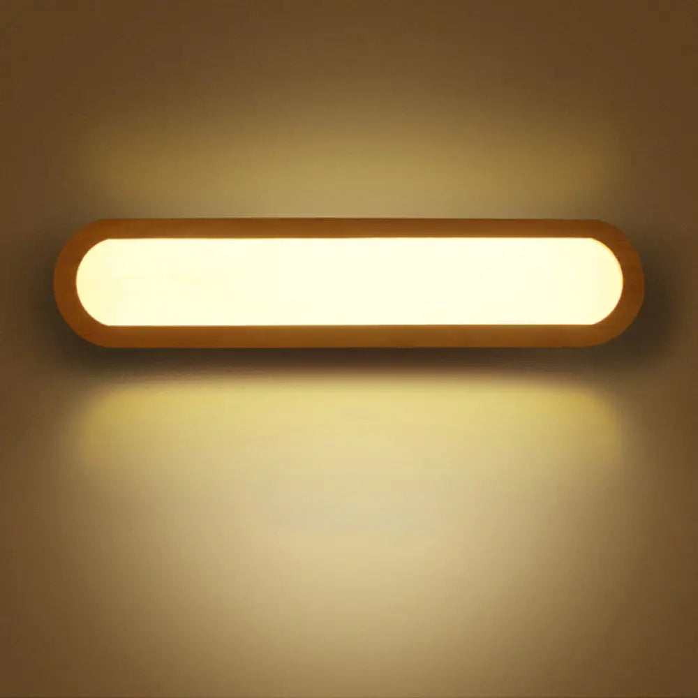 Contemporary Led Sconce Vanity Light For Bedroom - Oval Elongated Acrylic Fixture Wood / 17