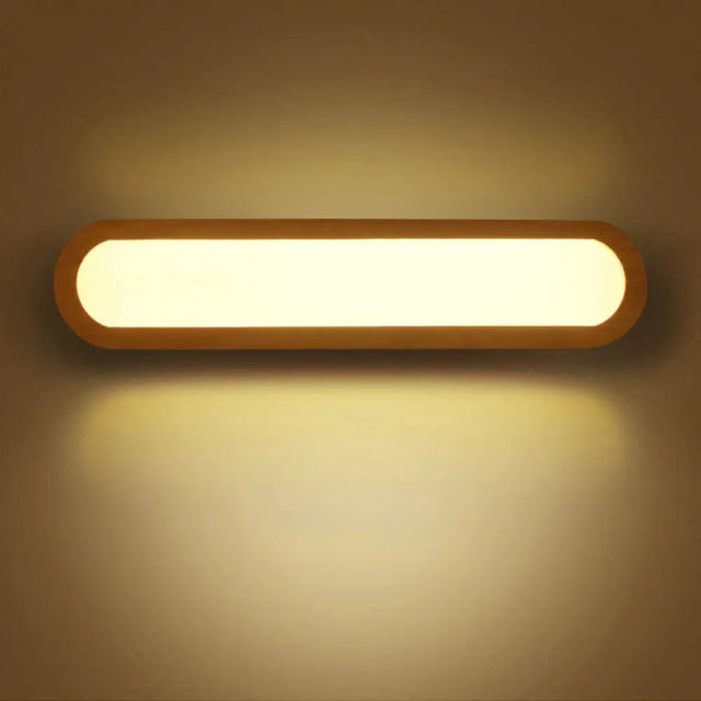 Contemporary Led Sconce Vanity Light For Bedroom - Oval Elongated Acrylic Fixture Wood / 17