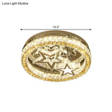 Contemporary Led Semi Flush Ceiling Lamp In Stainless-Steel With Clear Faceted Crystal Blocks And