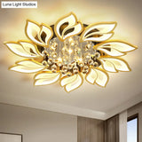 Contemporary Led Semi Flush Mount Ceiling Light With Crystal Ball - Gold Finish