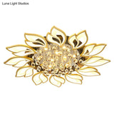 Contemporary Led Semi Flush Mount Ceiling Light With Crystal Ball - Gold Finish