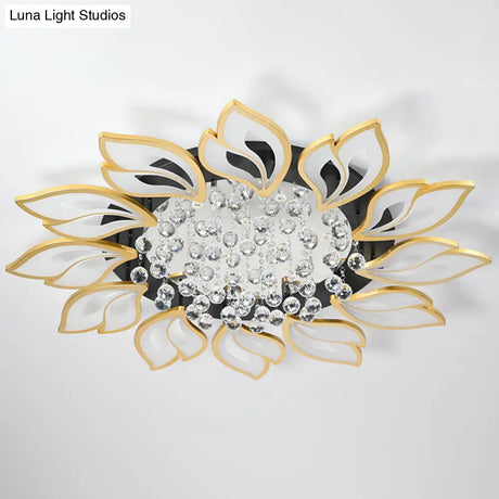 Contemporary Led Semi Flush Mount Ceiling Light With Crystal Ball - Gold Finish