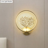 Contemporary Led Wall Mount Light With Gold Metallic Tree Design And Glowing Hook