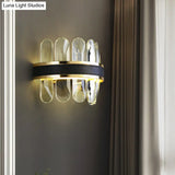 Contemporary Led Wall Sconce In Black - Clear Rectangle-Cut Crystal Half Cylinder Design For Bedside