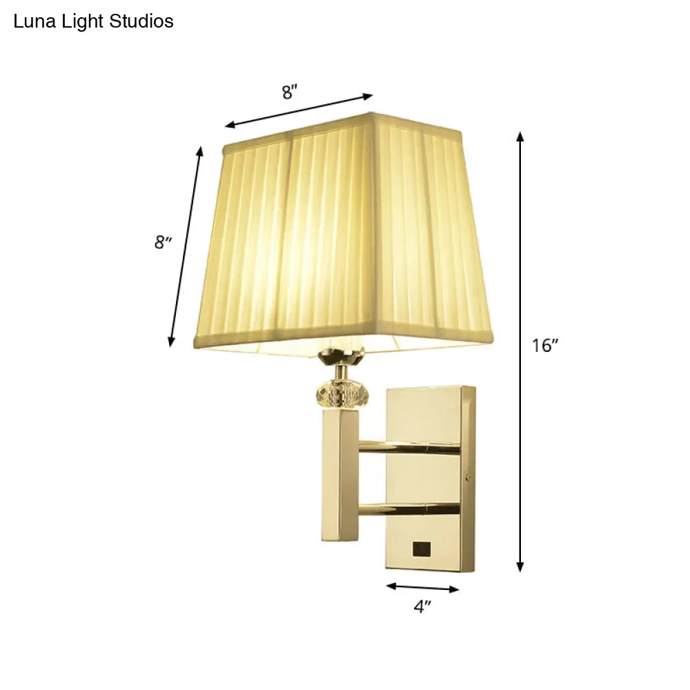 Contemporary Led Wall Sconce In Chrome For Living Room - Tapered Fabric Design