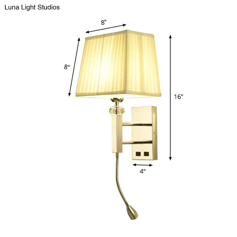 Contemporary Led Wall Sconce In Chrome For Living Room - Tapered Fabric Design