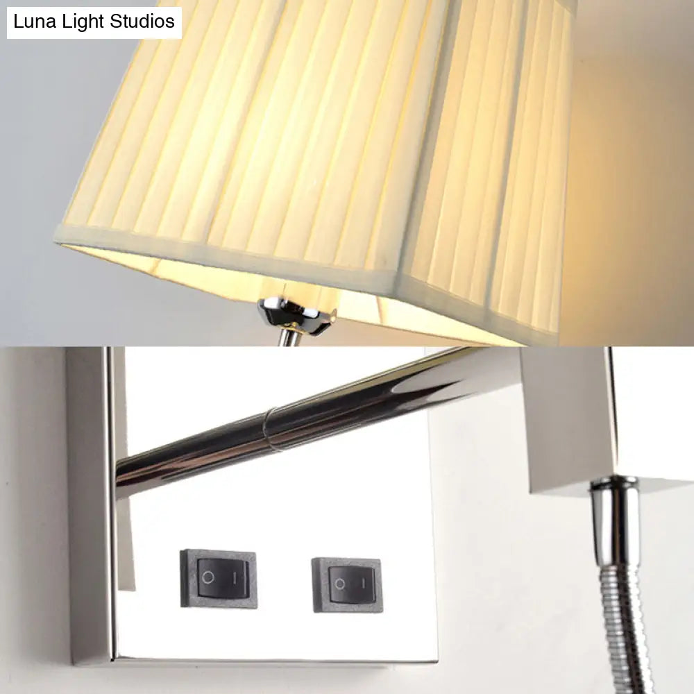 Contemporary Led Wall Sconce In Chrome For Living Room - Tapered Fabric Design