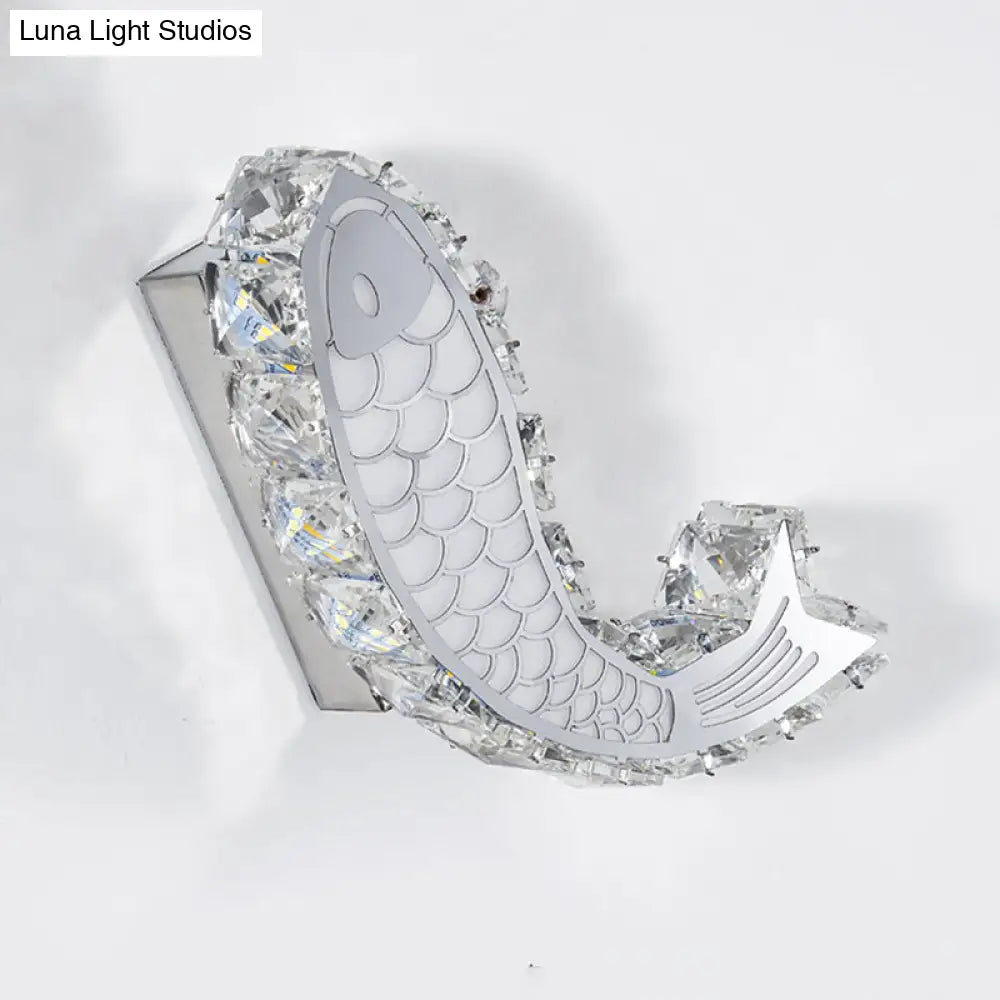 Contemporary Led Wall Sconce With Crystal Block Shade For Bedside Mounting