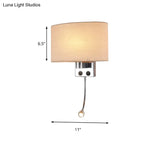 Contemporary Led Wall Sconce With Fabric Shade - Chrome/Champagne Oval Mount Light