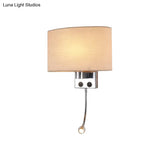 Contemporary Led Wall Sconce With Fabric Shade - Chrome/Champagne Oval Mount Light
