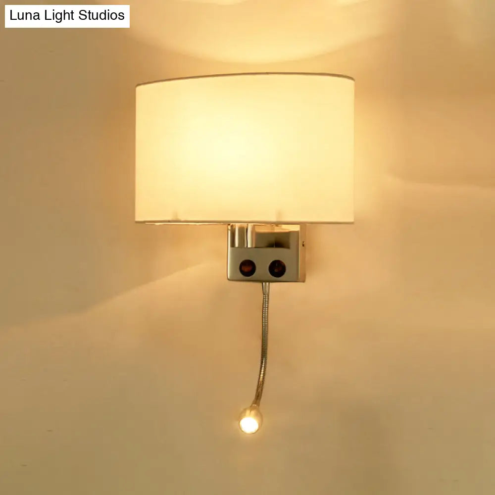 Contemporary Led Wall Sconce With Fabric Shade - Chrome/Champagne Oval Mount Light