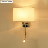 Contemporary Led Wall Sconce With Fabric Shade - Chrome/Champagne Oval Mount Light