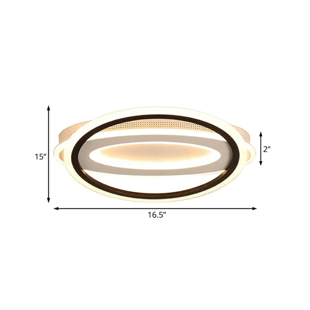 Contemporary Led White Ceiling Lamp - Elliptical Metal Flush Light White/Warm 16.5/19.5/23.5 Wide