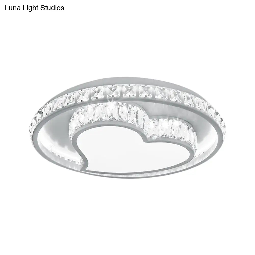 Contemporary Led White Ceiling Mount Fixture With Butterfly/Loving Heart Clear Crystal Blocks