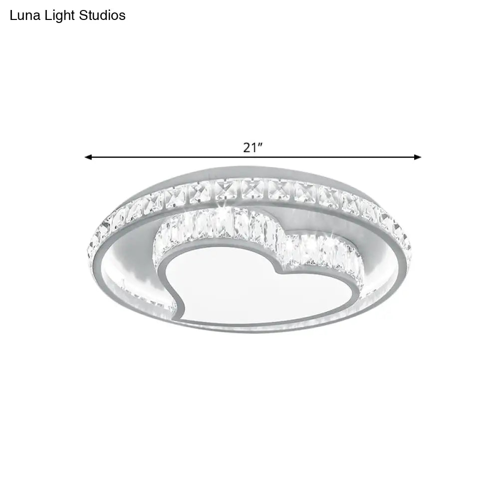 Contemporary Led White Ceiling Mount Fixture With Butterfly/Loving Heart Clear Crystal Blocks