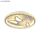Contemporary Led White Ceiling Mount Fixture With Butterfly/Loving Heart Clear Crystal Blocks