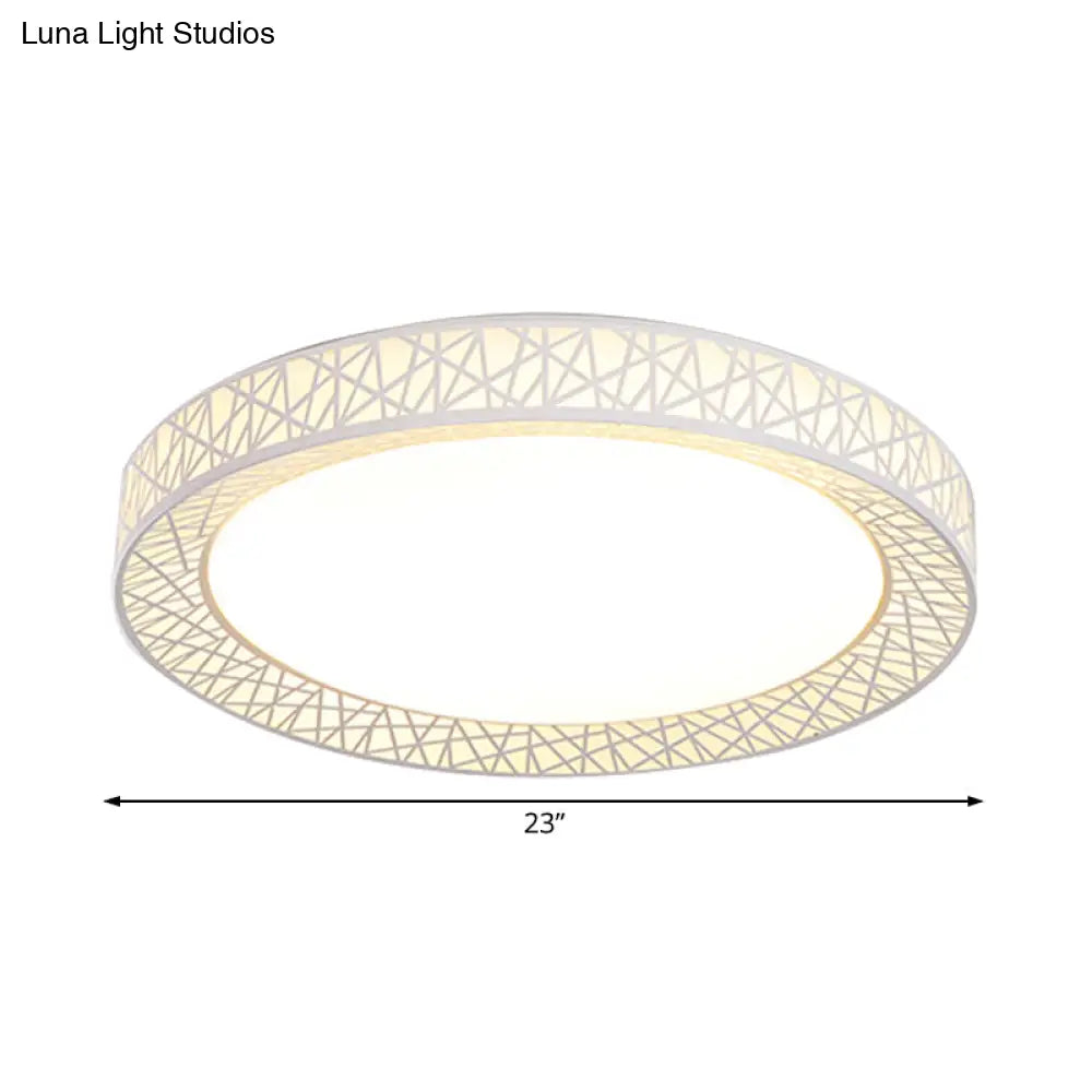 Contemporary Led White Flush Mount Lamp For Bedroom - 15’/19’/23’ Wide Ring Acrylic Lighting Fixture