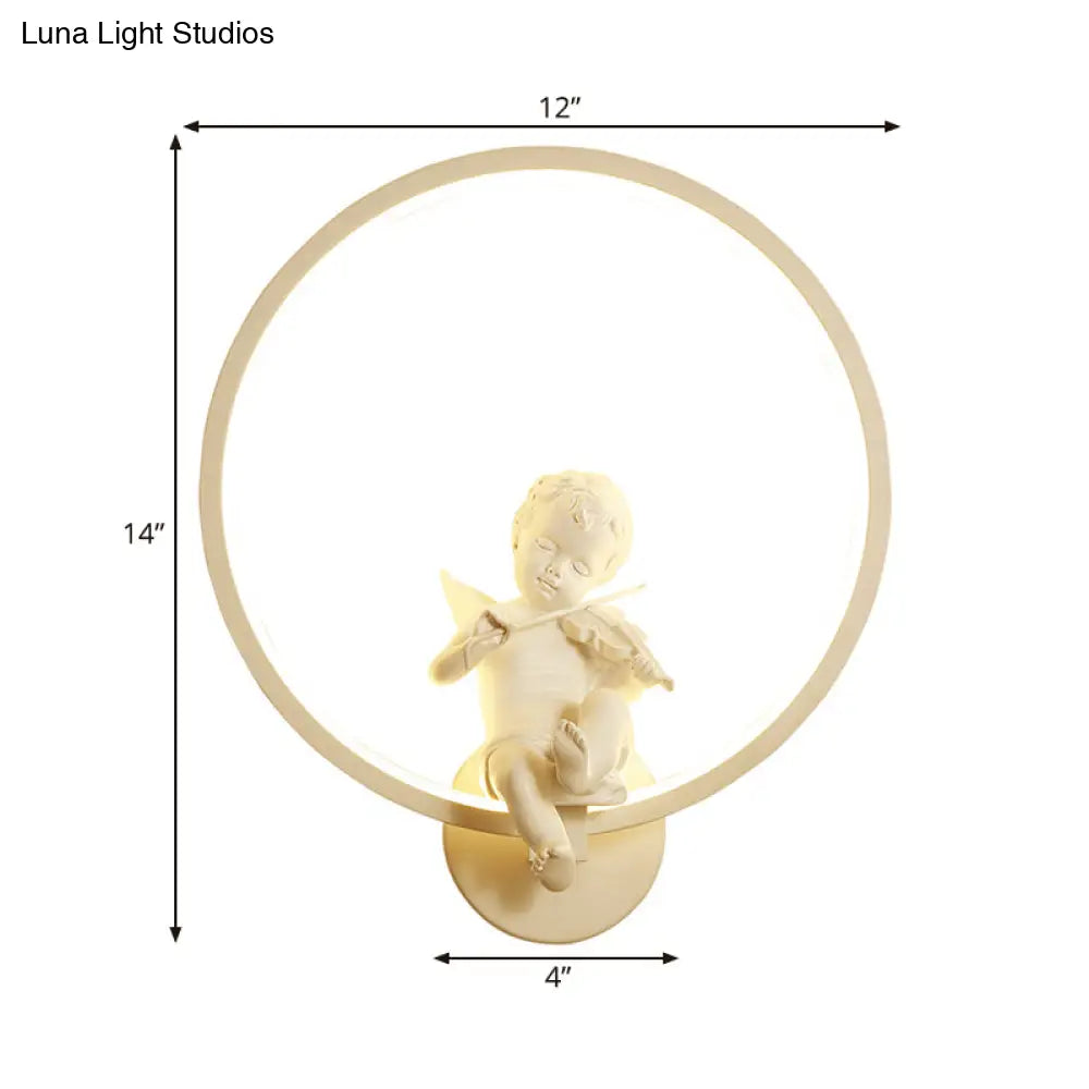 Contemporary Led White Wall Sconce With Angelic Boy Ring Design For Stairs