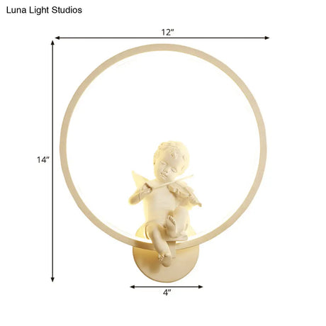 Contemporary Led White Wall Sconce With Angelic Boy Ring Design For Stairs