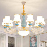 Contemporary Light Blue Pendant Chandelier For Living Room With White Glass Tapered Design 10 /