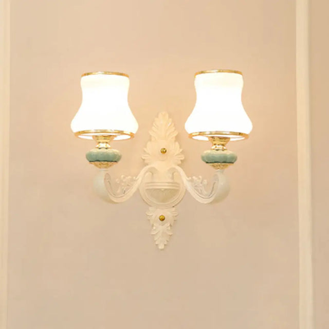 Contemporary Light Blue Pendant Chandelier For Living Room With White Glass Tapered Design 2 /