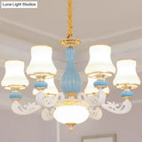 Contemporary Light Blue Pendant Chandelier For Living Room With White Glass Tapered Design