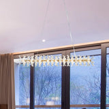 Contemporary Linear Crystal Island Lamp With 16 Hanging Lights - Perfect For Living Room Clear