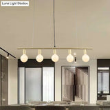 Contemporary Linear Metal Island Lighting With 5 Bulbs - White/Gold Finish Ceiling Lamp For Dining