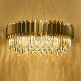 Contemporary Living Room Pendant Light - Grey Crystal Oblong Layered Chandelier (8/12-Light) 12 /